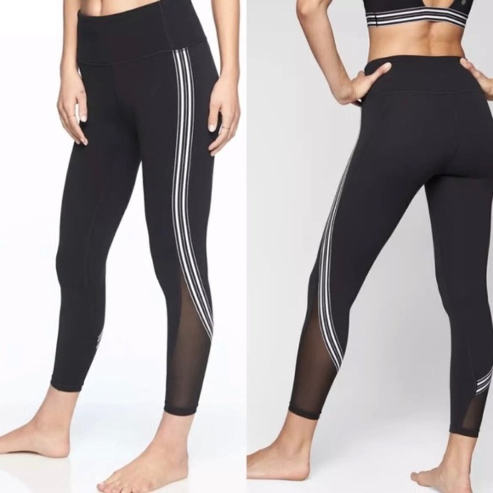 ATHLETA Side Stripe Salutation 7/8 Tights Black Legging Mesh Accent XXS 210047